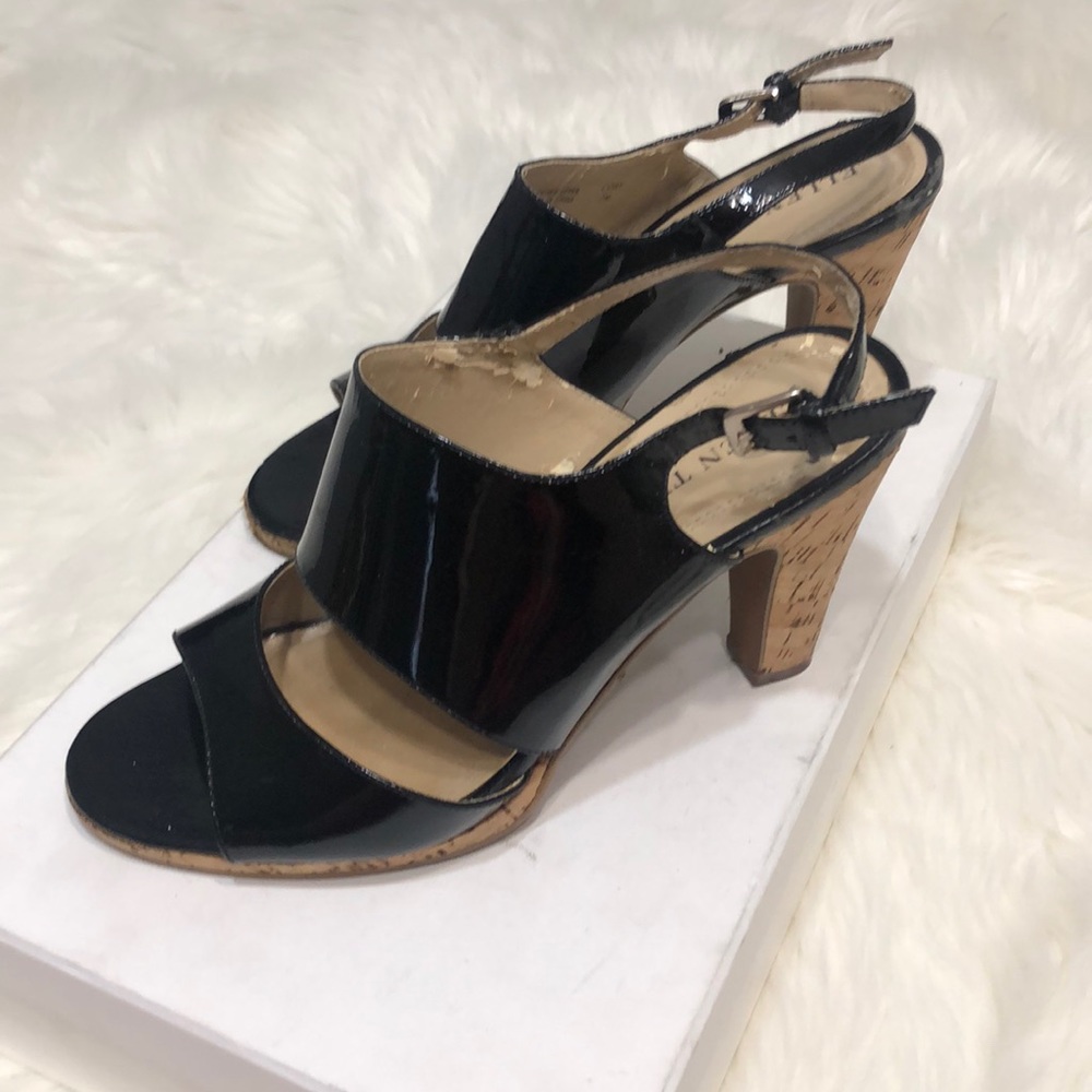 Ellen Tracy Cory leather black cork sandals 7 - Picture 3 of 7